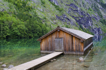 water hut at Obersee lake in Bavaria, Germany