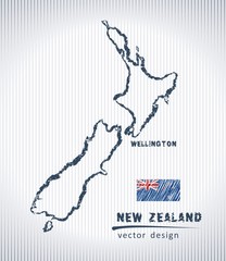 New Zealand national vector drawing map on white background