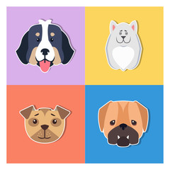 Cute Dogs Muzzles Cartoon Flat Vector Icons Set