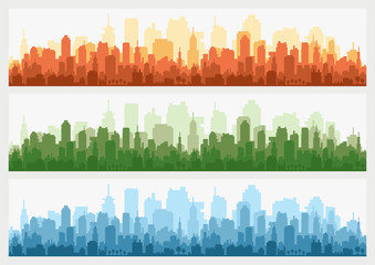 Modern architecture. Urban landscape. Horizontal banner with megapolis panorama. Vector illustration.