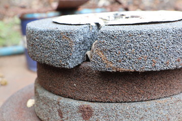 The used broken grinding wheel