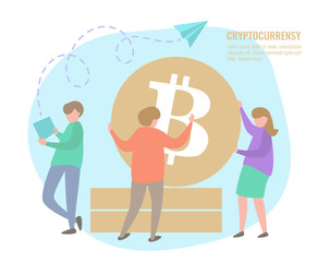 People and bitcoin coins. 