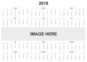 2018 calendar with white background and space for image.