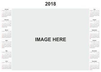 2018 calendar with white background and space for image.