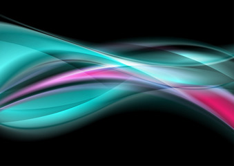 Glowing turquoise and pink waves abstract background