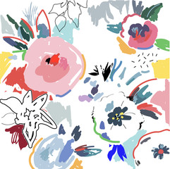 Creative universal artistic floral background. Hand Drawn textures. Trendy Graphic Design for banner, poster, card, cover, invitation, placard, brochure or header. Vector