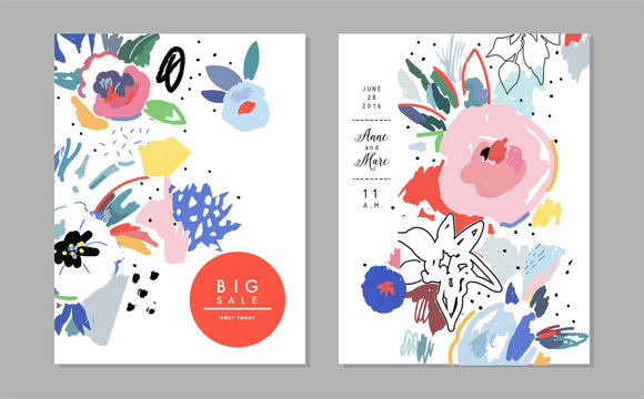 Creative universal artistic cards. Floral background. Trendy Graphic Design for banner, poster, cover, invitation, placard, brochure, header.