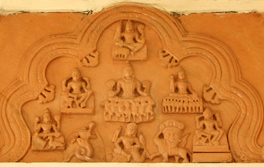 Fototapeta na wymiar view of wall art of Indian Hindu God Hanuman in atemple