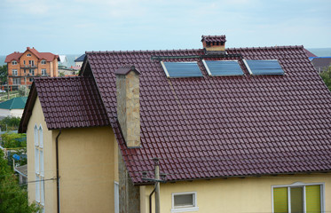Modern house with energy efficiency solution concept outdoor.  Building house solar energy, solar...