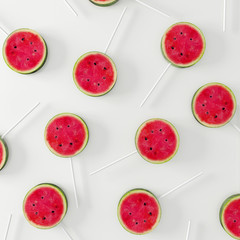 Flat lay watermelon candy pattern on bright background. Creative idea. minimal concept