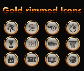 basketball gold-rimmed vector icons with black background