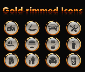 fathers day gold-rimmed vector icons with black background