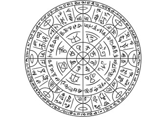 Magic circle with mystic symbols/ Illustration fantasy circle sign with spells