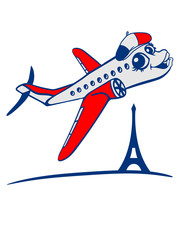 frankreich eifel turm französisch lebendig gesicht comic cartoon süß niedlich linienflugzeug flugzeug fliegen pilot urlaub reisen flug jumbojet groß design cool clipart