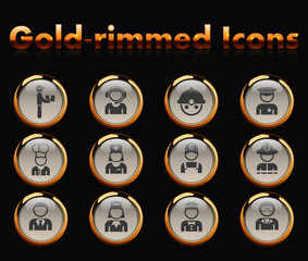 occupation gold-rimmed vector icons with black background