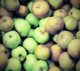 green apples for sale by the fruit grower with vintage effect