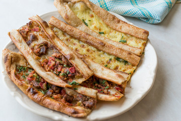Turkish Pastry Konya Mevlana Pide with Cubed Meat and Melted Cheese