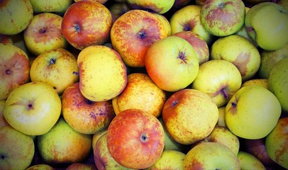 green apples on sale from the fruit market with vintage effect