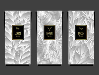 Set Template for package or flyer from Luxury background made by foil leaves in silver for cosmetic or perfume or for package of tea or for alcohol label or for advertising jewelry or for brand book