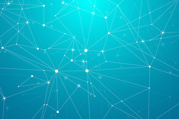 Abstract polygonal background with connected lines and dots. Minimalistic geometric pattern. Molecule structure and communication. Graphic plexus background. Science, medicine, technology concept.