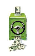 Green deposit safe deposit box. Profit, income, interest. U.S. dollars. 3d-illustration
