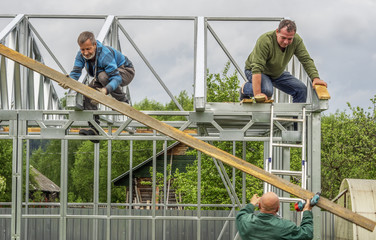 Performs roofing work.