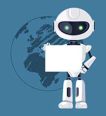 Robot with Paper and Earth Vector Illustration