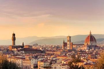 Fotobehang Zonsondergang over de stad Florence, Italië. panoramisch zicht. © pfeifferv