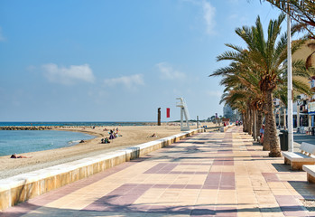 Palm-lined promenade and beach of El Campello. Spain © Alex Tihonov