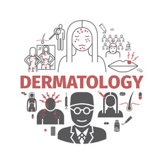 Dermatology banner. Line icons set. Vector signs for web graphics.
