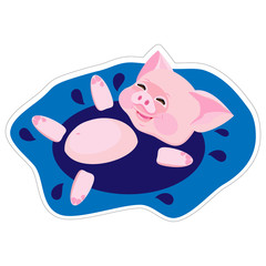 Happy mumps in a puddle. The spray splashes. The vector illustration.