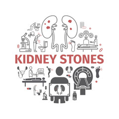 Kidney stones banner. Symptoms, Treatment. Line icons set. Vector signs for web graphics.