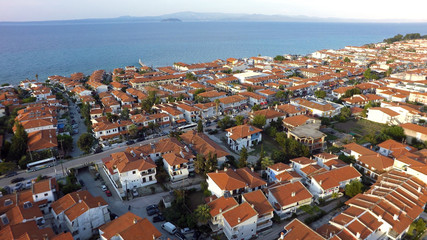 Obraz premium Aerial view of Pefkochori, Kassandra peninsula, Greece
