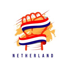 Hand and Flag Netherland Vector Template Design Illustration