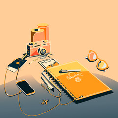 desktop traveler vector illustration