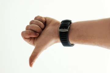 Fototapeta premium Men's hand with smart watch on white background