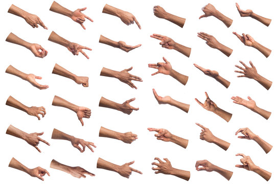 Set of black hands making symbols isolated on white