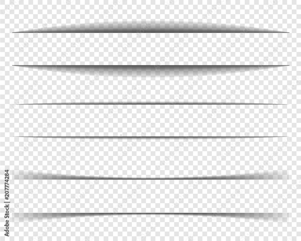 Aufkleber Page divider, transparent realistic paper shadow effect set. Web banner, edge, frame. Element for promotional message isolated on background. Vector illustration for your design, template and website.