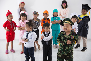 Fototapeta premium kids with diverse multi profession uniform