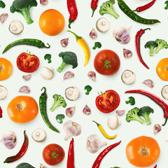 Collage of various vegetables on white background, isolated