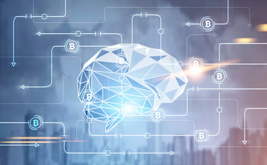 Fototapeta premium Bitcoin global network interface brain city