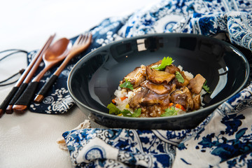 Vietnamese style caramel pork with rice and vegetable