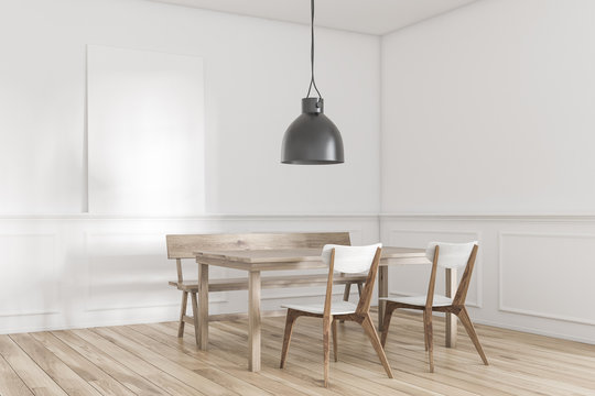 White table dining room corner, lamp