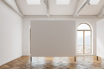 Mock up white poster gallery in the attic