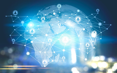 Global network people hologram, night city