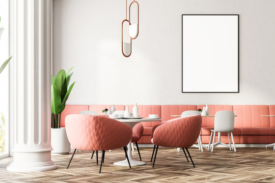 Pink sofas modern restaurant interior, poster