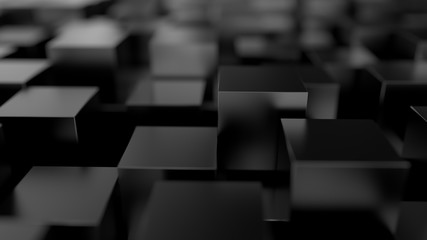Abstract cubes. Black background. 3d render.