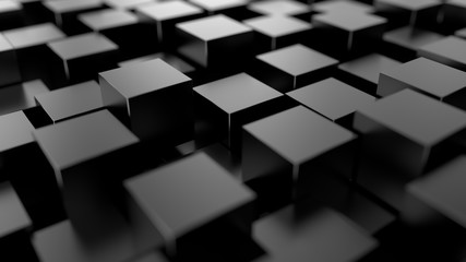 Abstract cubes. Black background. 3d render.