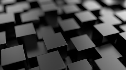 Abstract cubes. Black background. 3d render.