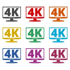 4K tv icon, Ultra HD 4K icon, color icons set
